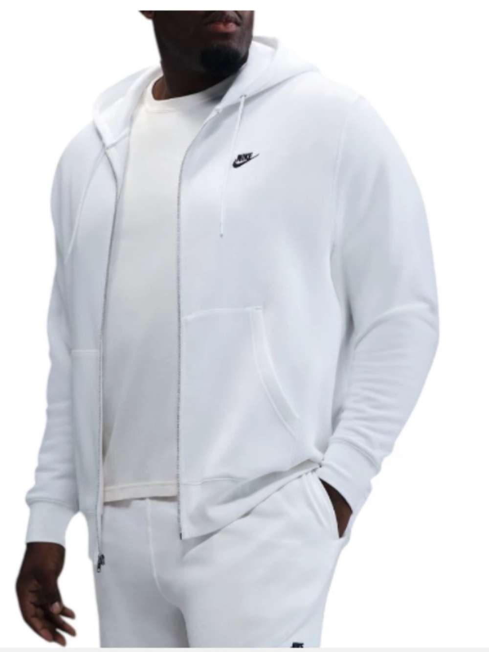 NWT Men's Nike Club Full-Zip Fleece Hoodie White/black Size XL